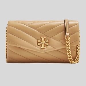 New Tory Burch Kira Chevron Chain Wallet- Desert Dune Crossbody Bag